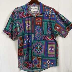 Vintage Frank  Southwest Aztec Print Button Up Shirt Men's L Cotton Htf USA 90s
